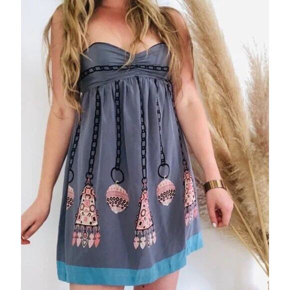 NWT Anthropologie Corey Lynn Calter Strapless Boho Gray Blue Pink Dress Silk 10 - Picture 1 of 5